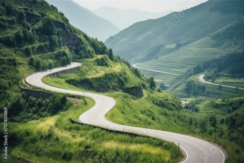 Winding road in a mountainous landscape Ai generative