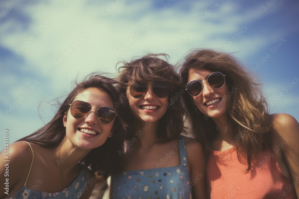 Φωτογραφία Weathered Polaroid photograph of a group of friends enjoying a summer day at the