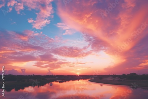 Vibrant sunset painting the sky with hues of orange Ai generative