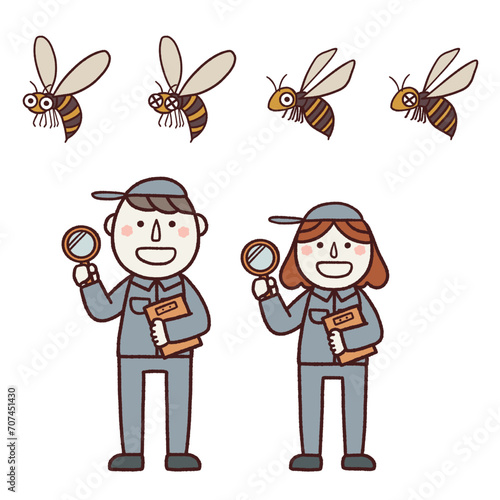 蜂の駆除業者とかわいいハチのイラストセット