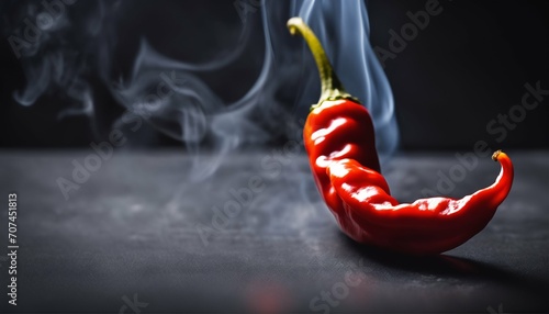 Red hot chilli pepper in fire on dark black background  creative wallpaper of burning pepper