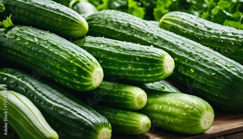 Fresh green cucumbers on conveyor belt at plant, processing, quality control, and packaging, selected vegetables in food industry