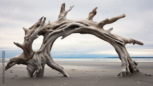 Driftwood sculptures naturally formed on Hokkaido's beach, showcasing the artistry of the coastal elements  -Generative Ai  © Online Jack Oliver