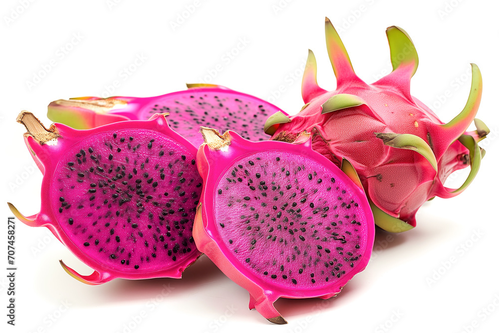 Exotic Dragon Fruit Displayed on White Background Exotic Dragon Fruit Displayed on White Background