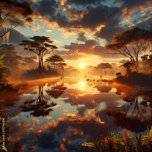 The Pantanal wetlands at sunrise