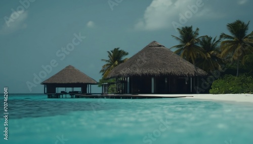 Tropical beach resort in maldives. Breathtaking capture of the maldives island, sea and The Ritz-Carlton Maldives. Fari islands. Generative AI