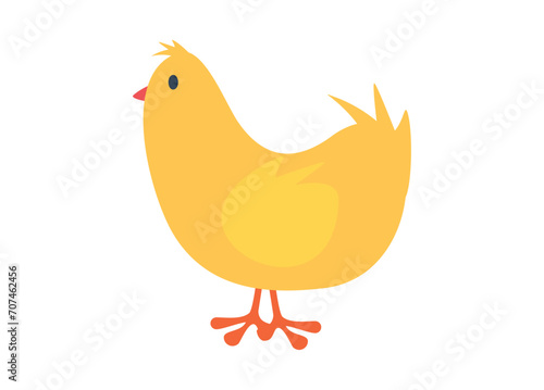 Cute yellow chick. Side view. Simple flat illustration.