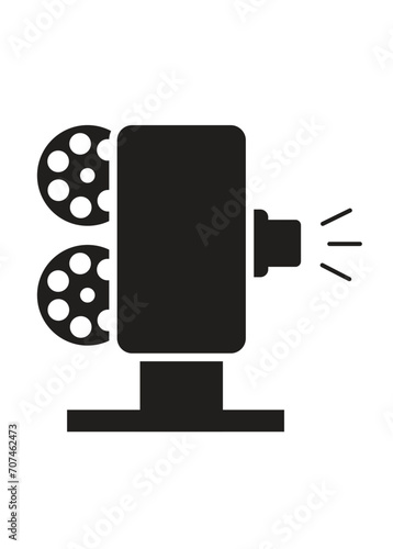 Movie projector. Simple illustration in black and white.