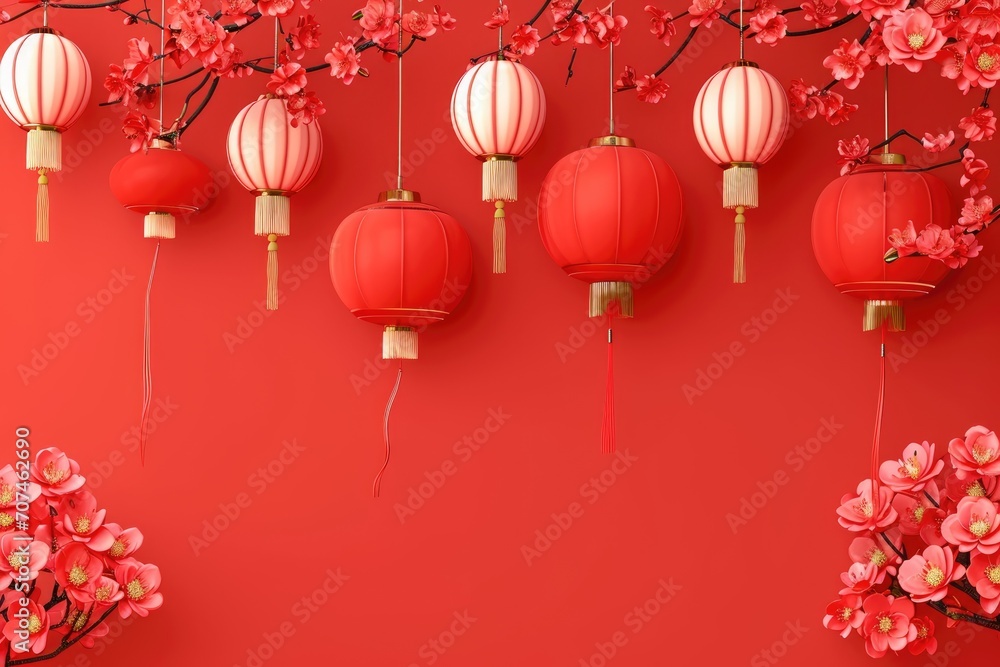 3d China new Year upon golden color floating clouds with hanging lanterns background, Happy New Year 3d China new Year upon golden color floating clouds with hanging lanterns background, Happy New Year