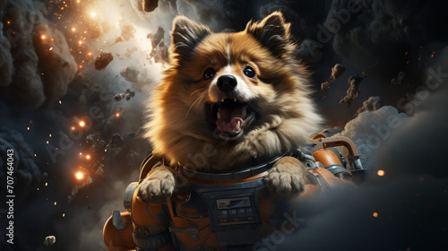 a dog ridding a rocket, cinematic 3d render, ultra realism, 8k, unreal engine, 2023 sci fi movie still --ar 16:9 --stylize 750 --v 5.2 Job ID: a57e1ce1-41e3-4dd6-872c-67f8e558e665