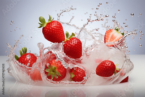 Strawberries in water splash.