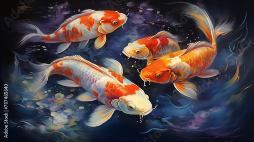 Japanese watercolor carps koi swimming. AI Generated