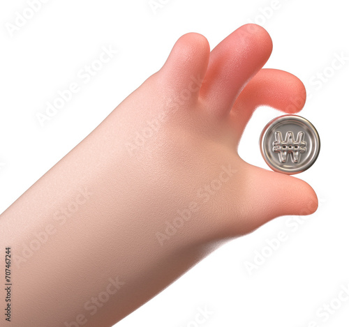 3D Hand holding a won coin