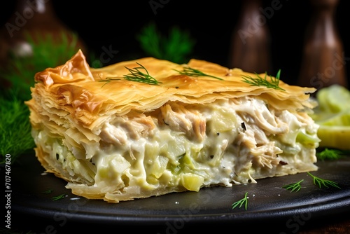 Chicken and leek pie, a comforting dish with tender chicken,