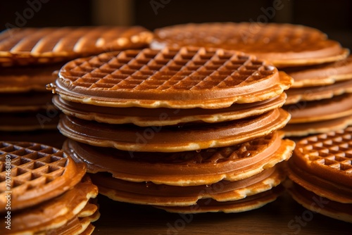 Dutch stroopwafels, thin waffle cookies filled with caramel syrup