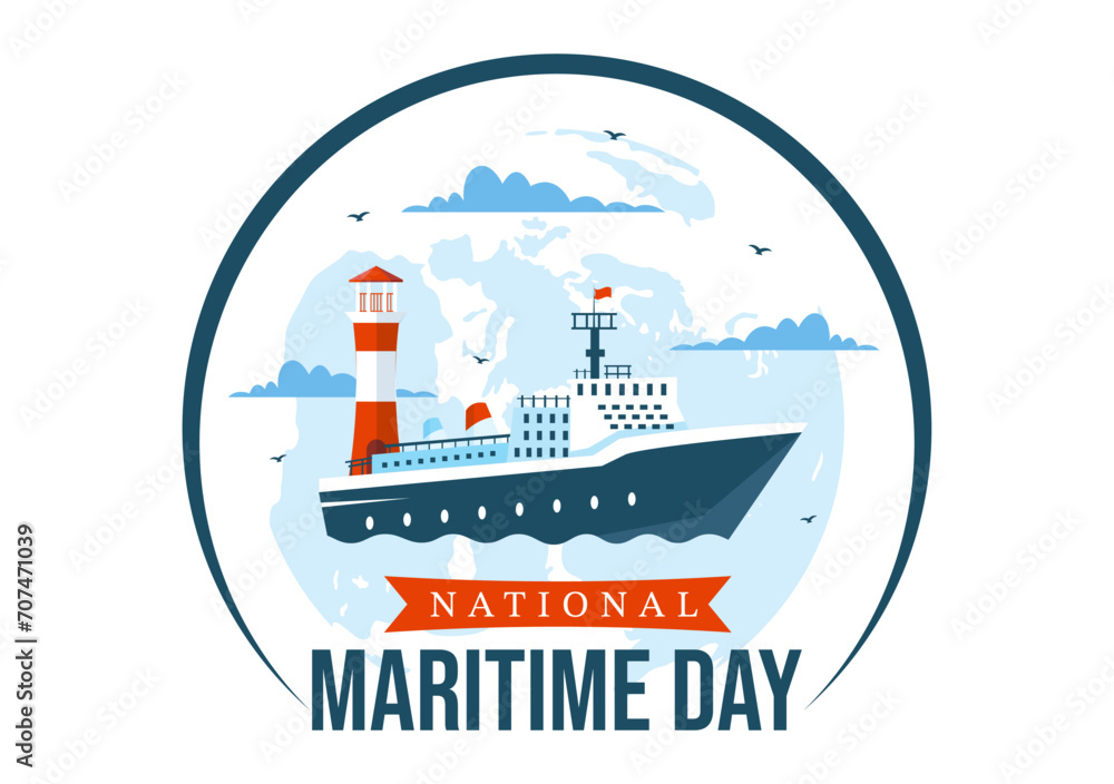 World Maritime Day Vector Illustration with Sea and Ship for Shipping Safety and Security and the Marine Environment in Nautical Celebration Design