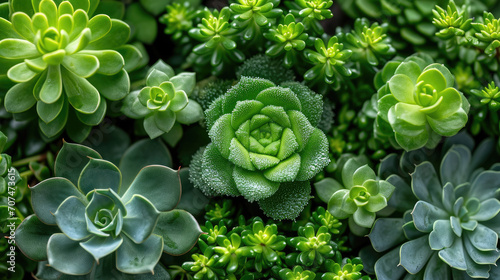 A bed of bright green succulents fills the frame 