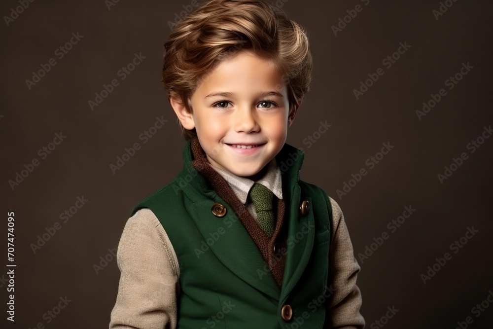 Portrait of a cute little boy in a green coat. Studio shot. Portrait of a cute little boy in a green coat. Studio shot.