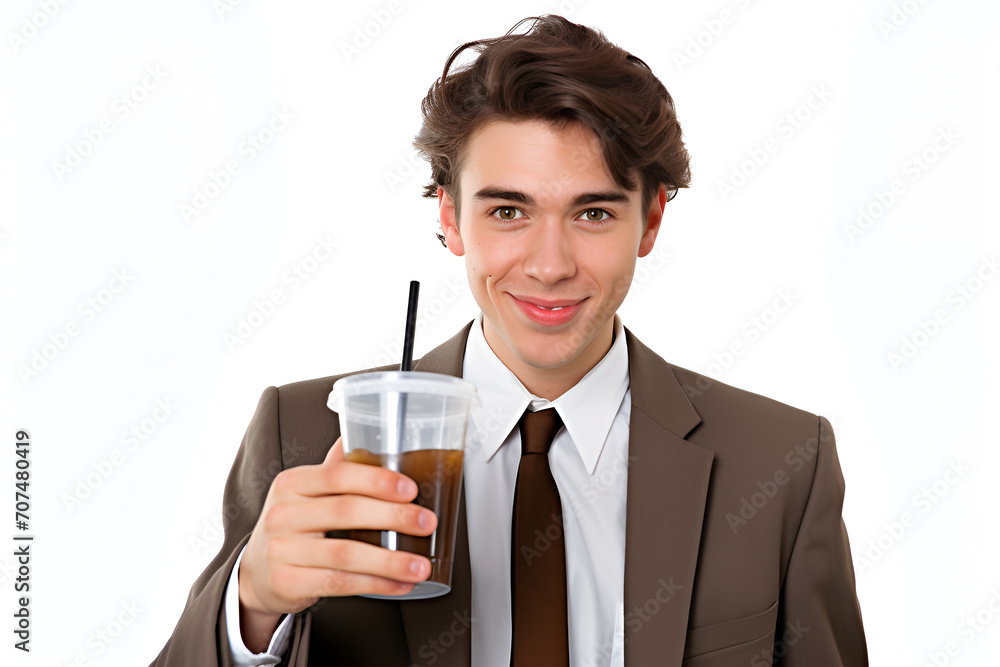 Young business man holding a cup of coffee isolated on a white background Young business man holding a cup of coffee isolated on a white background