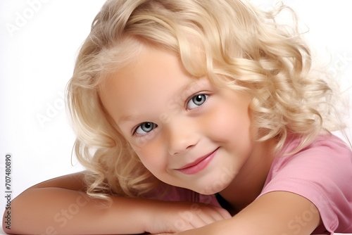 Portrait of a cute little girl reading a book isolated on white background