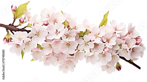  Spring sakura cherry blooming flowers bouquet. Isolated realistic pink petals, blossom, branches, leaves vector set. Design spring tree illustration, generative ai