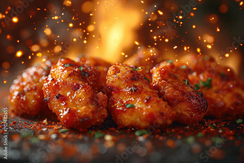 Delicious crispy fired chicken in a colorful background photo