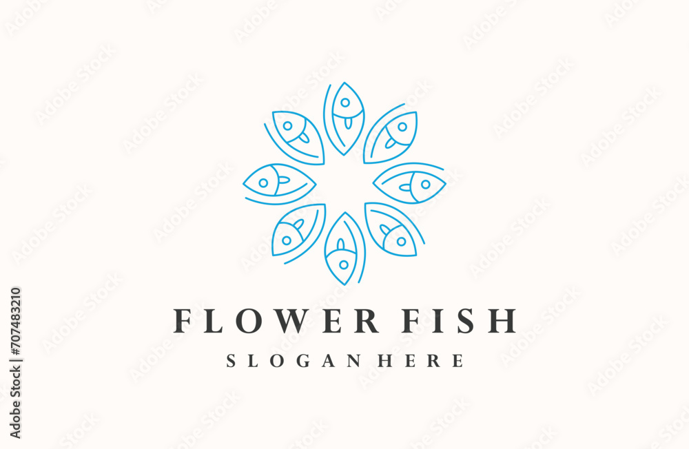  Flower fish logo template vector illustration design
