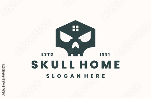 Skull home logo vector icon illustration hipster vintage retro