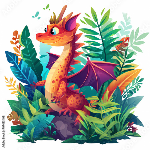 A dragon tropical colors and jungle foliage