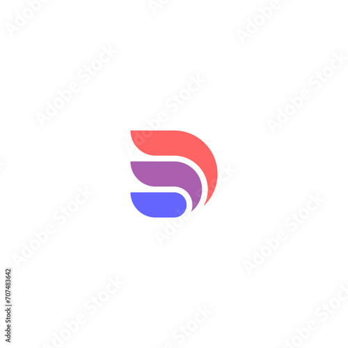 D letter initial logo with triple color block wings style