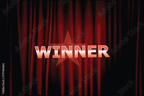 Winner light winner golden foil confetti against a red curtain background