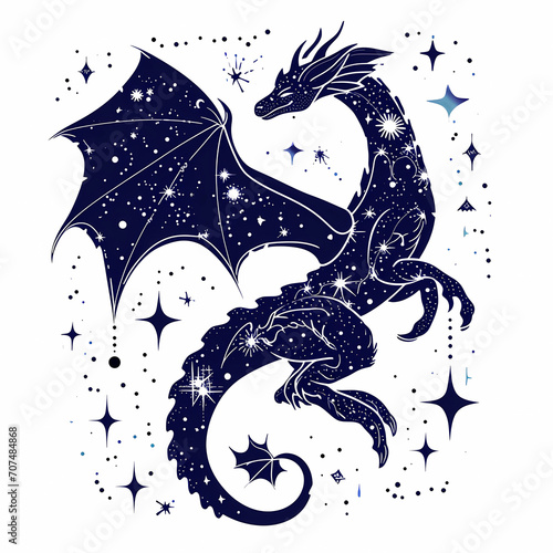 A dragon with celestial patterns and stars