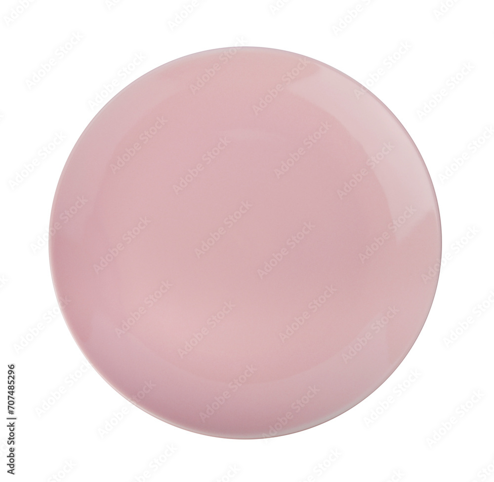 Pink ceramic plate on transparent png. Top view