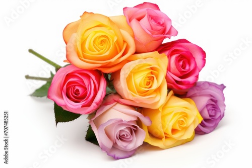 Bouquet of beautiful colorful roses isolated on white