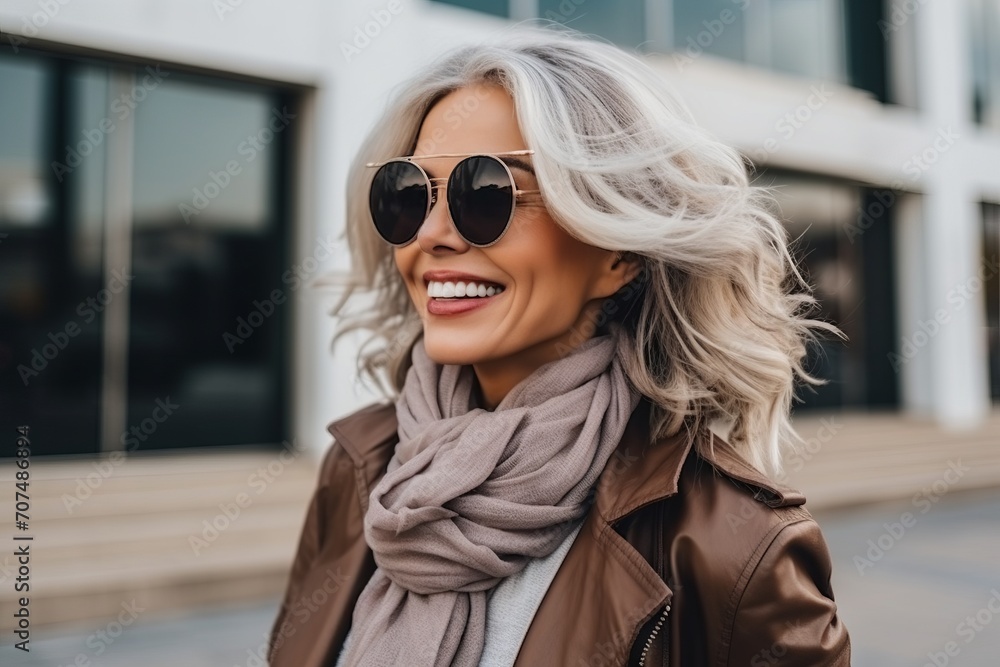 Outdoor fashion portrait of beautiful young woman wearing brown coat and sunglasses Outdoor fashion portrait of beautiful young woman wearing brown coat and sunglasses