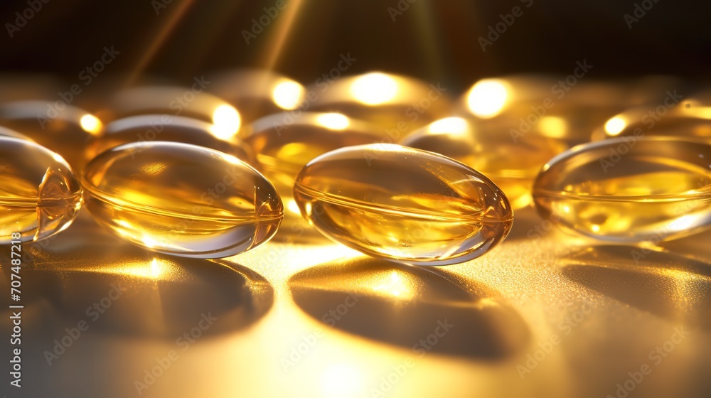 Fish oil capsules photographed with clear focus. generative AI Fish oil capsules photographed with clear focus. generative AI