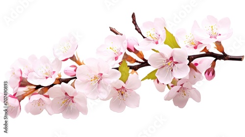 Spring sakura cherry blooming flowers bouquet. Isolated realistic pink petals, blossom, branches, leaves vector set. Design spring tree illustration, generative ai © irvan