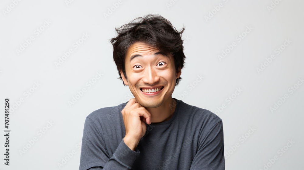 A Portrait of a funny Asian man on a white isolated transparent background. A Portrait of a funny Asian man on a white isolated transparent background.