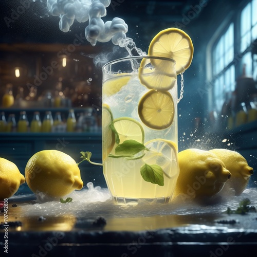 Fresh lemonade lemon juice in studio lighting and background, cinematic drink photography for ads