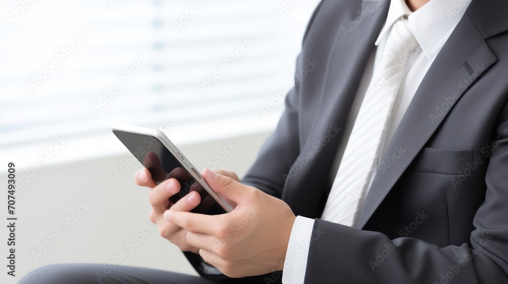 A Close-up of an Asian businesswoman using a mobile phone while working on a laptop computer, white isolated background. A Close-up of an Asian businesswoman using a mobile phone while working on a laptop computer, white isolated background.