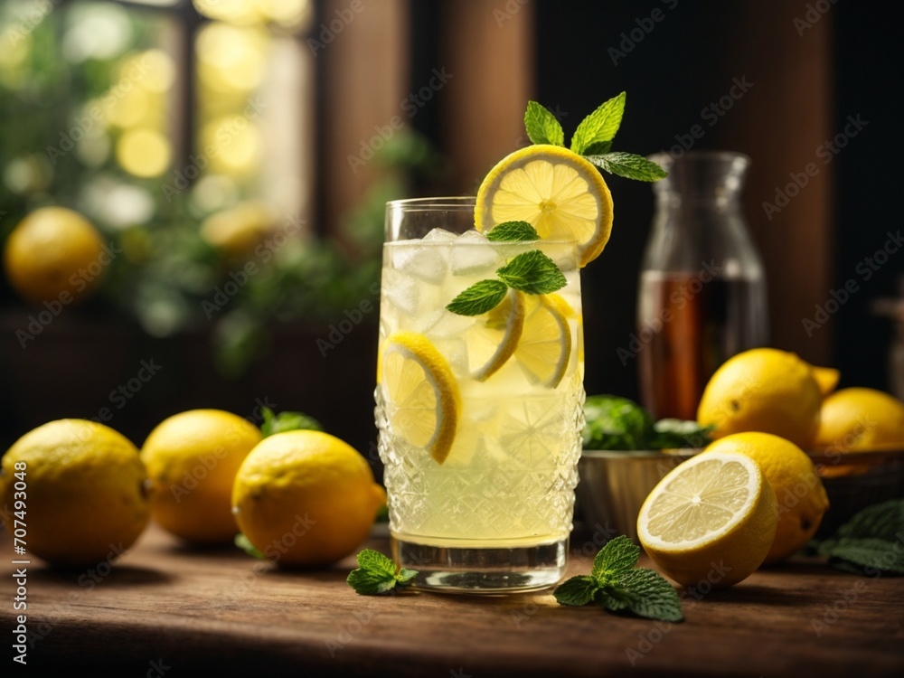 Fresh lemonade lemon juice in studio lighting and background, cinematic drink photography for ads Fresh lemonade lemon juice in studio lighting and background, cinematic drink photography for ads