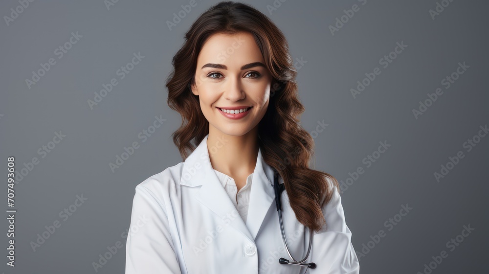 A Portrait of a beautiful happy young doctor on a white isolated transparent background. A Portrait of a beautiful happy young doctor on a white isolated transparent background.
