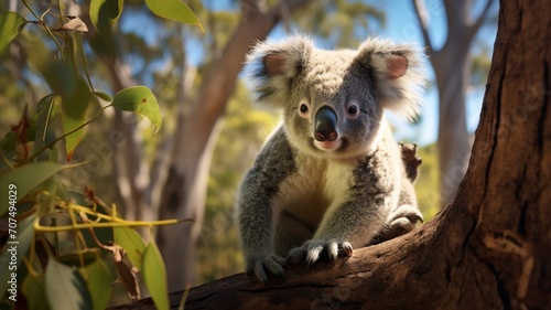 Koala exploring a tree, detailed shot of its fingerprints on the bark -Generative Ai 