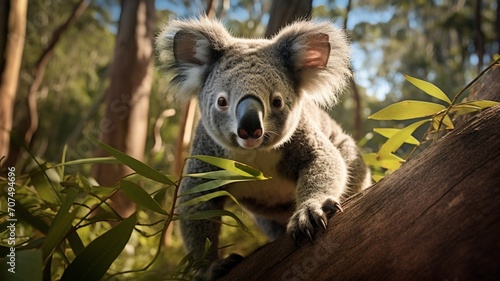 Koala in mid-action  capturing the dynamic movement of its fingerprints during climbing -Generative Ai 