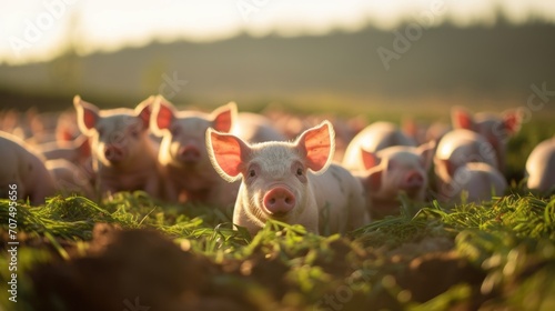 A spacious, openair barn filled with happy pigs, as the farm implements sustainable practices such as rotational grazing and composting to maintain their quality of life. photo