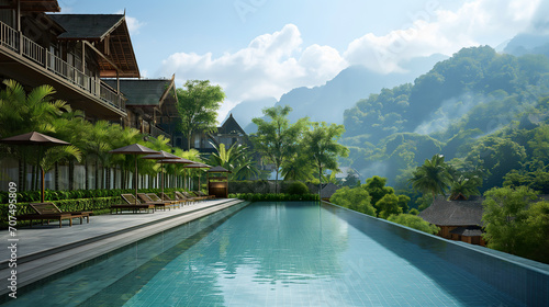 An infinity pool in a Southeast Asian style building © Elaine