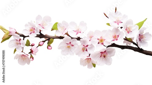 Spring sakura cherry blooming flowers bouquet. Isolated realistic pink petals  blossom  branches  leaves vector set. Design spring tree illustration  generative ai