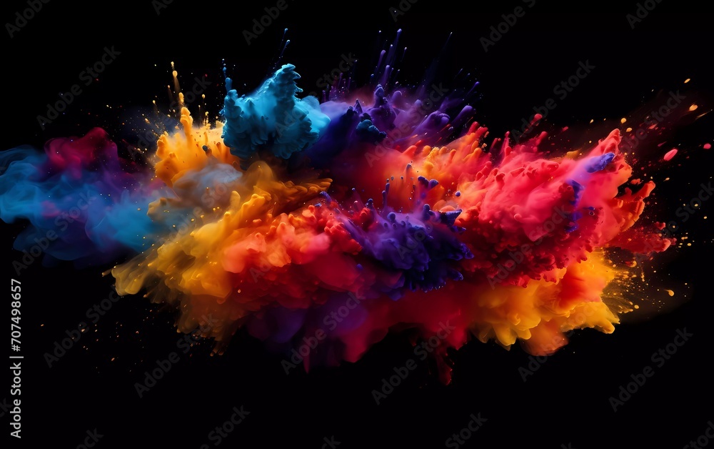 Colored powder explosion on black background. generative ai