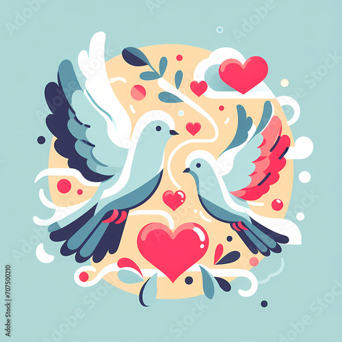 Happy pigeons love character pastel color for gift card and cover. Romantic love illustration.Digital asset and ready to print. Easy removed background.