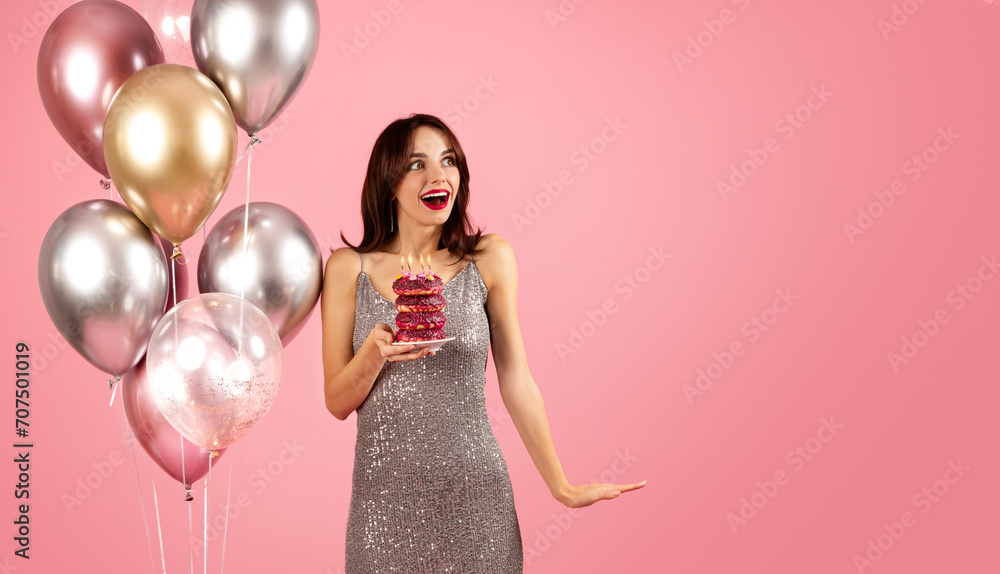 An ecstatic woman with brown hair and red lipstick, wearing a sparkling sequined dress An ecstatic woman with brown hair and red lipstick, wearing a sparkling sequined dress